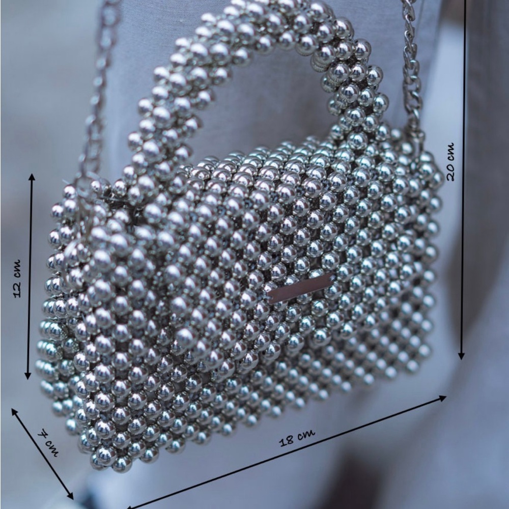 Silver Hand Beaded Purse - Picture 2 of 5